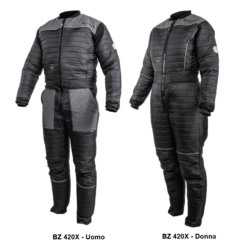 Sottomuta stagna BZ420X di Santi Diving Equipment, colore nero, modelli uomo e donna. Vista frontale